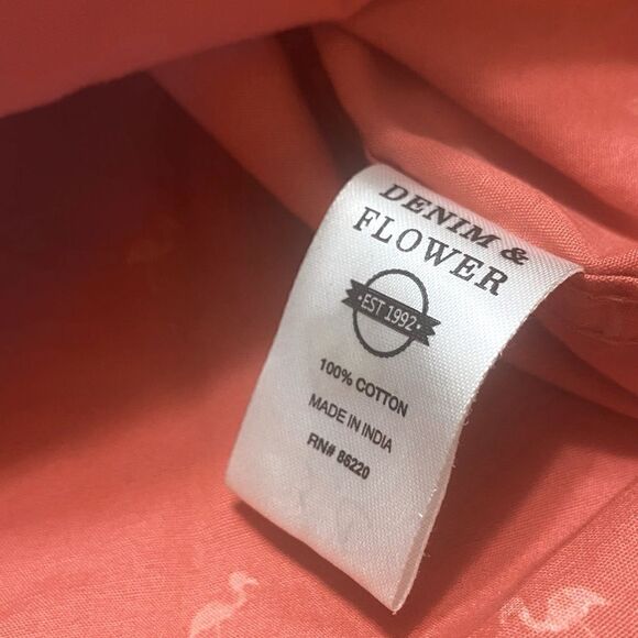 Denim & Flower Men’s Sz Lrg Salmon Short Sleeve Flamingo Button Down Shirt - Picture 5 of 5